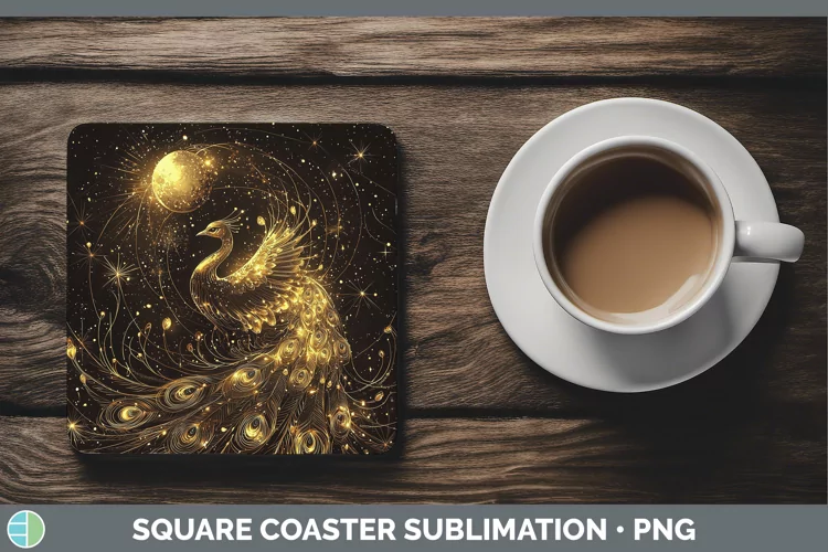 Mystic Glow 02 Peacock Square Coaster Sublimation Coaster De
