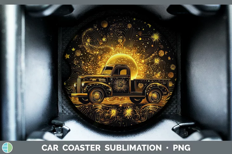 Mystic Glow 02 Vintage Truck Car Coaster Sublimation Design