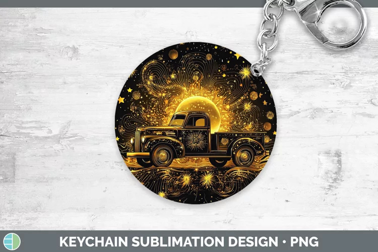 Mystic Glow 02 Vintage Truck Keychain Sublimation Keyring De