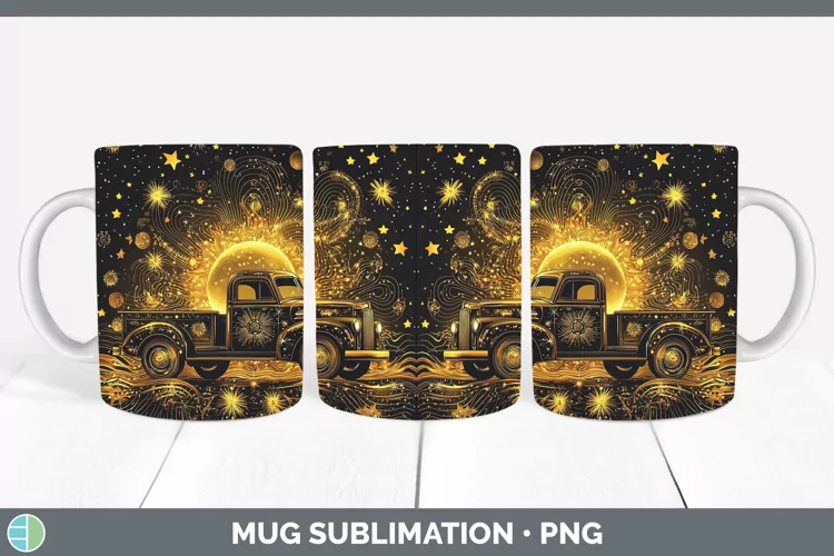 Mystic Glow 02 Vintage Truck Mug Wrap Sublimation Coffee Cup