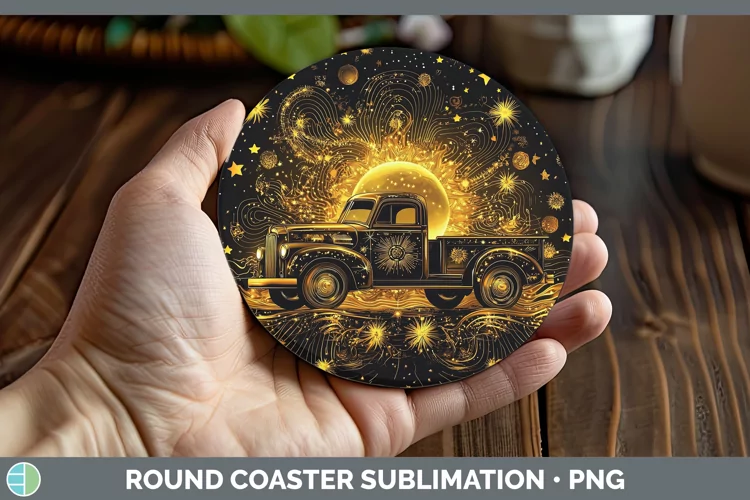 Mystic Glow 02 Vintage Truck Round Coaster Sublimation Coast