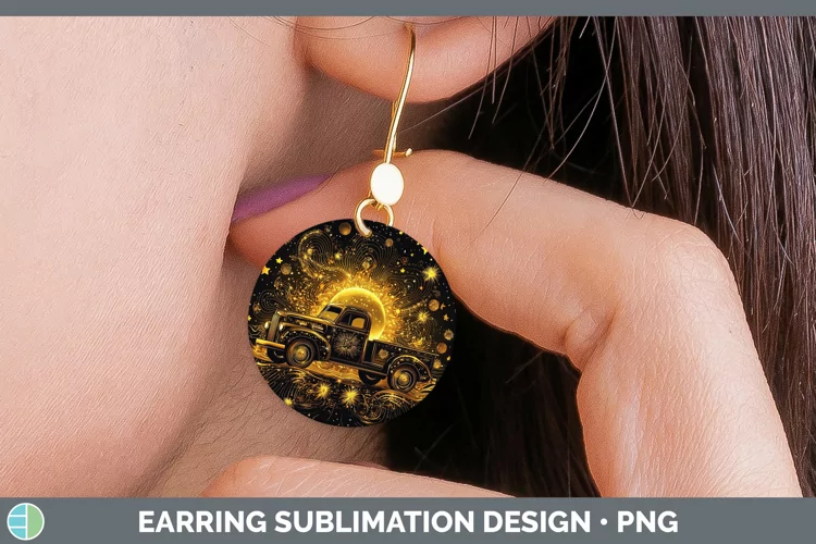Mystic Glow 02 Vintage Truck Round Earrings Sublimation Earr