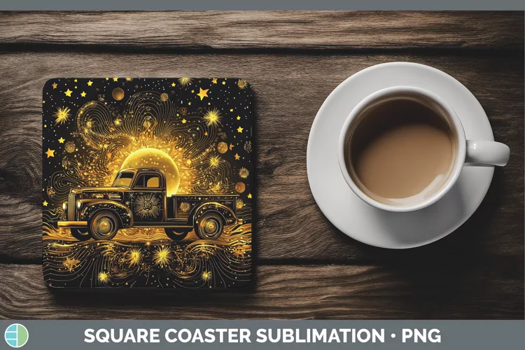 Mystic Glow 02 Vintage Truck Square Coaster Sublimation Coas