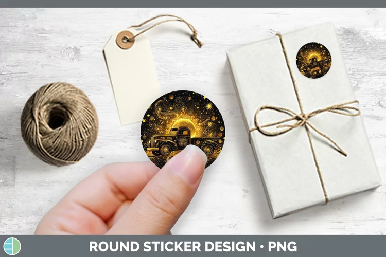 Mystic Glow 02 Vintage Truck Stickers | Round Labels Designs