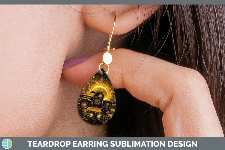 Mystic Glow 02 Vintage Truck Teardrop Earrings Sublimation E