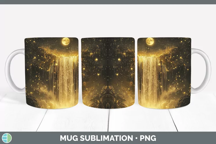 Mystic Glow 02 Waterfall Mug Wrap Sublimation Coffee Cup Des