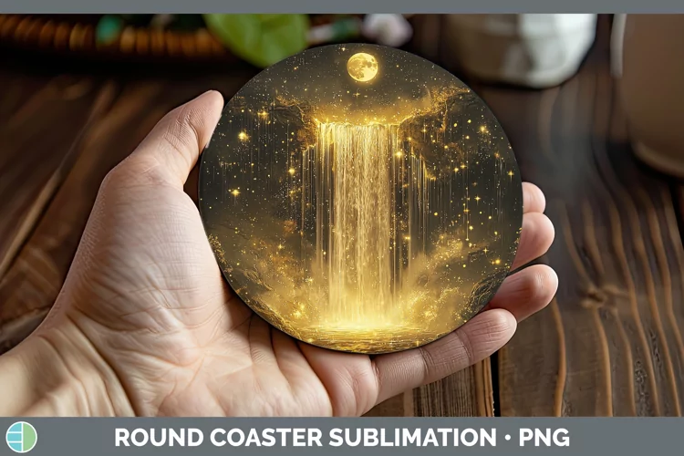 Mystic Glow 02 Waterfall Round Coaster Sublimation Coaster D