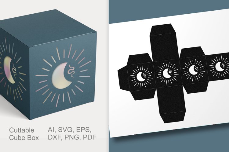 Mystic Half Moons Cuttable Cube Favor Box with Holes SVG