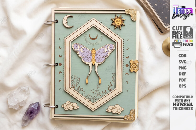 Wooden Mystical Notebook Cover Laser Cut | Book Cover Laser example image 1