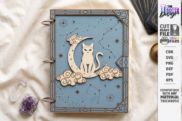 Wooden Mystical Notebook Cover Laser Cut | Book Cover Laser example image 1