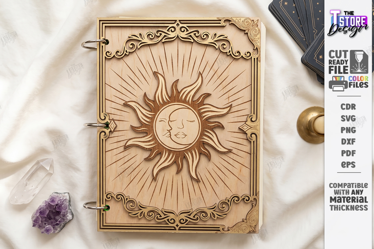 Wooden Mystical Notebook Cover Laser Cut | Book Cover Laser