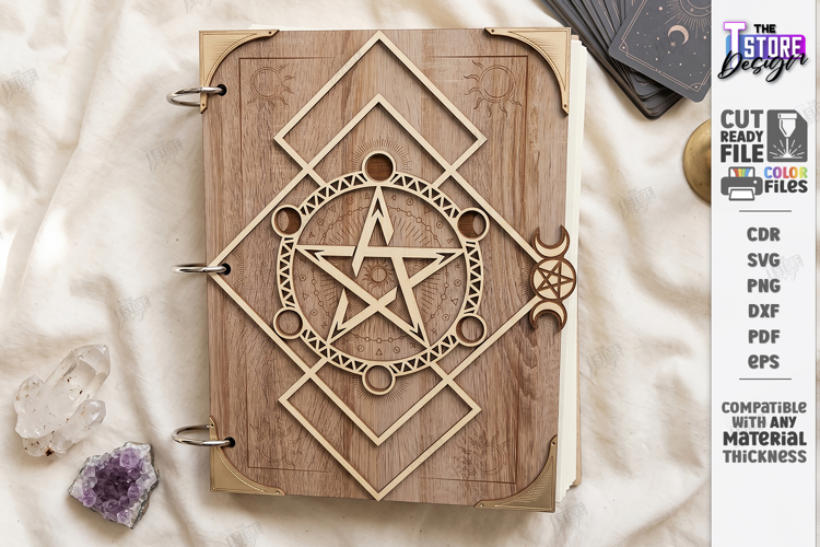 Wooden Mystical Notebook Cover Laser Cut | Book Cover Laser