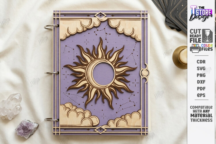 Wooden Mystical Notebook Cover Laser Cut | Book Cover Laser example image 1