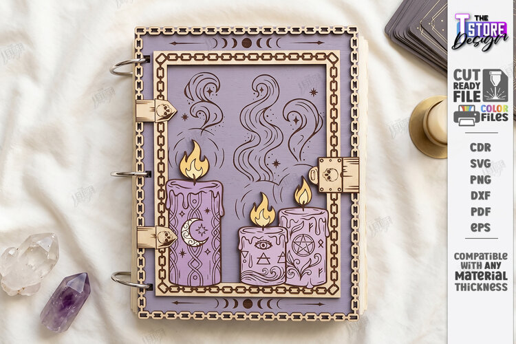 Wooden Mystical Notebook Cover Laser Cut | Book Cover Laser example image 1