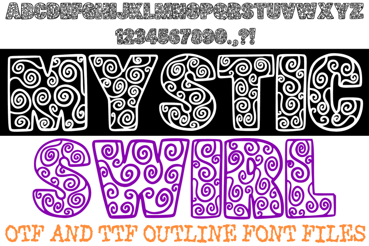 Mystic Swirl Outline Lettering ABC Block Font Typeface OTF