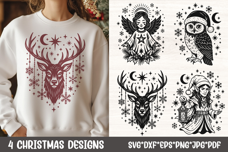Mystical Christmas Reindeer SVG Files| Deer, Angel, Owl, Elf