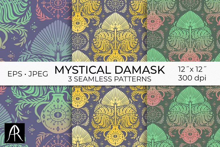 Mystical Colorful Tropical Damask Digital Papers