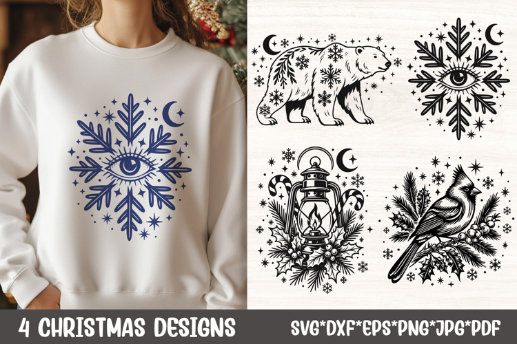 Mystical Gothic Christmas SVG | Eye Snowflake, Bear, Lantern