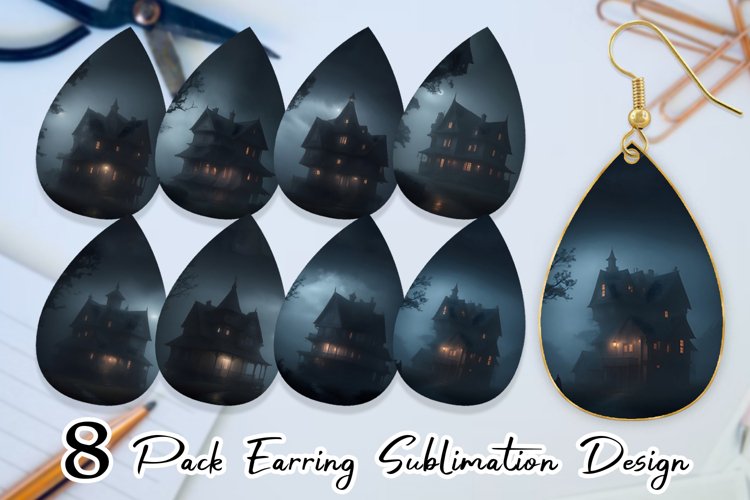 Mystical House Halloween Earring teardrop sublimation design