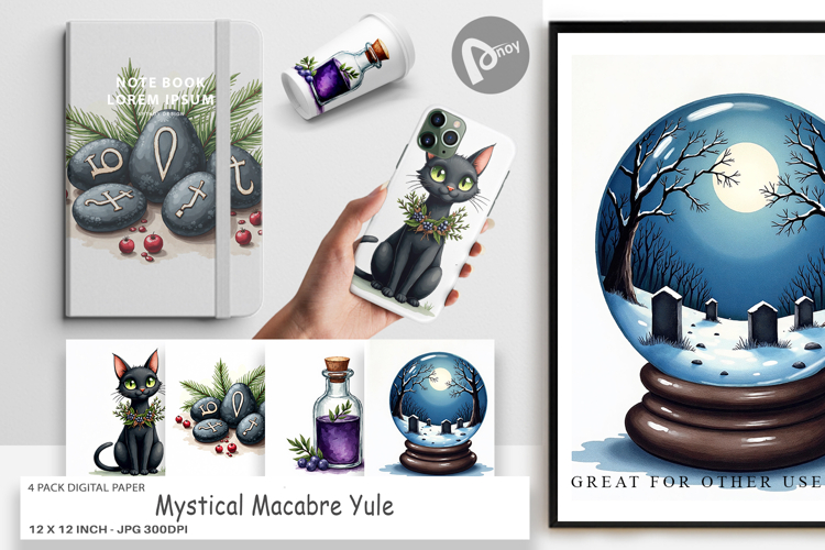 Mystical Macabre Yule Digital Paper