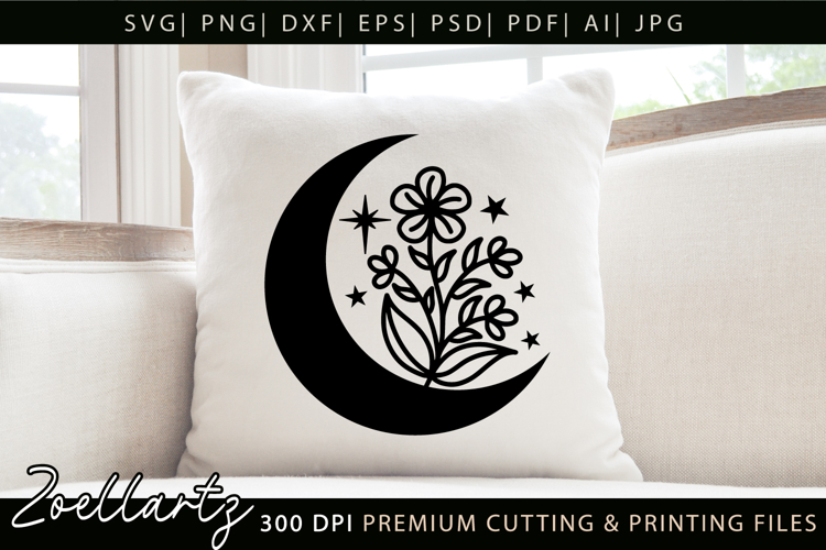 Mystical Moon SVG Floral Celestial Moon T-shirt Mug Pillows