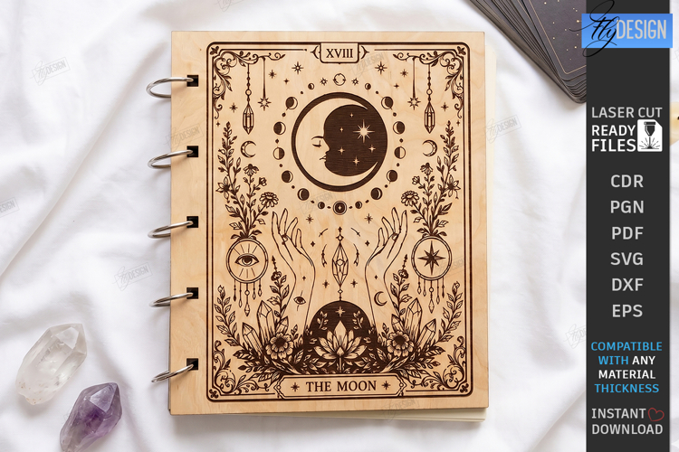 Wooden Mystical Notebook Cover Laser Cut | Celestial Design