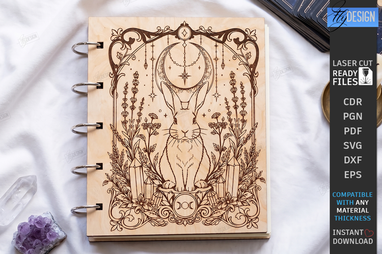 Wooden Mystical Notebook Cover Laser Cut | Moon SVG | Tarot