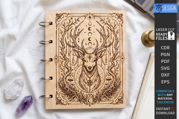 Wooden Mystical Notebook Cover Laser Cut | Mystical Deer SVG