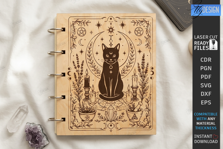 Wooden Mystical Notebook Cover Laser Cut | Moon SVG | Tarot