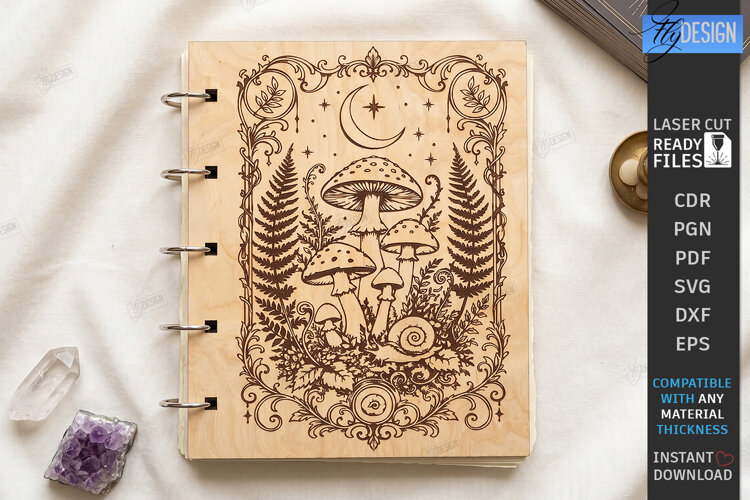 Wooden Mystical Notebook Cover Laser Cut | Moon SVG | Tarot example image 1