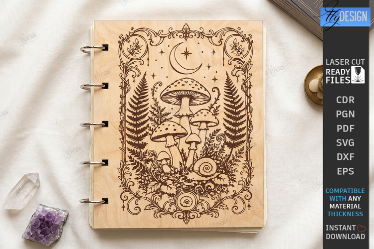 Wooden Mystical Notebook Cover Laser Cut | Moon SVG | Tarot
