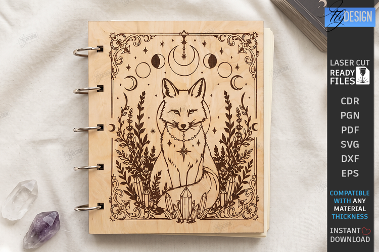 Wooden Mystical Notebook Cover Laser Cut | Moon SVG | Tarot