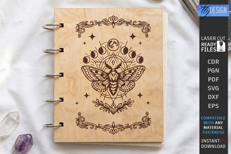 Wooden Mystical Notebook Cover Laser Cut | Moon SVG | Tarot