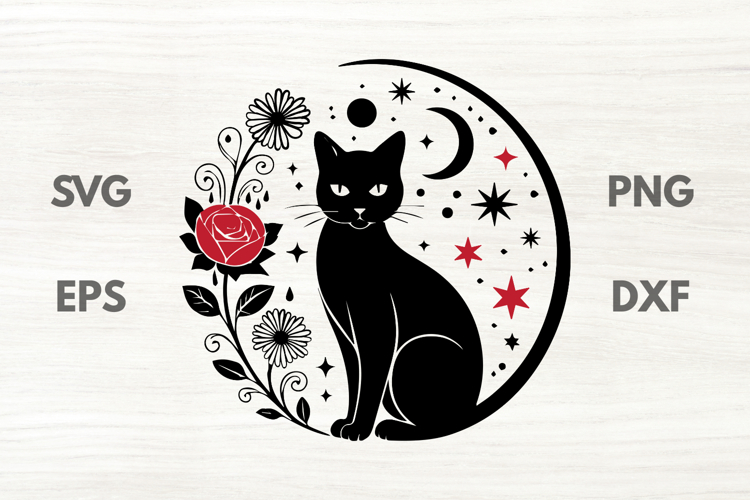 Rose Witchy Black Cat SVG