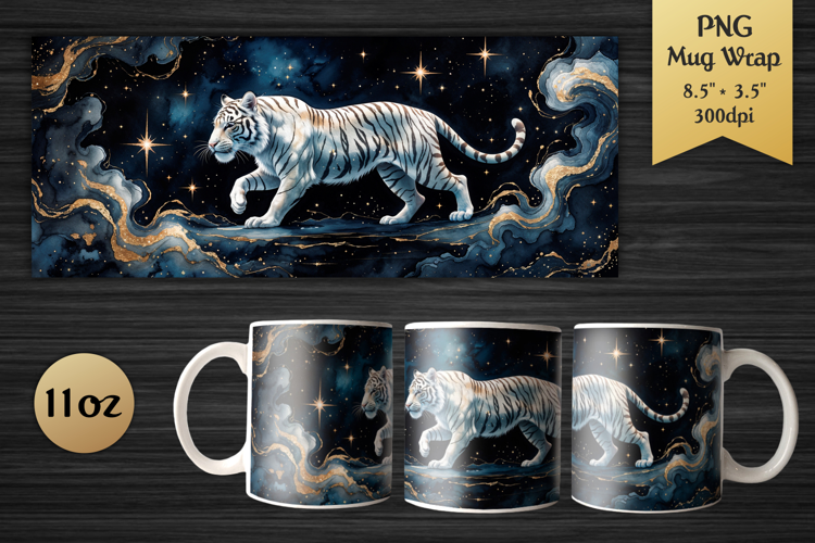 Mystical Tiger | 11 oz Mug Wrap Design | Celestial Waterco
