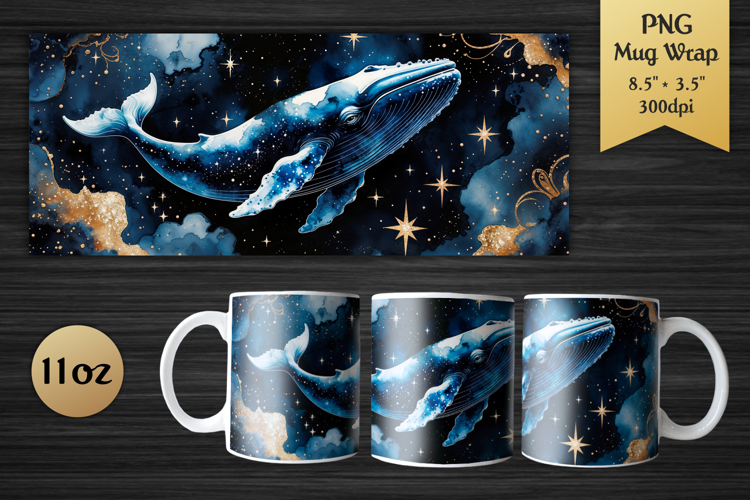 Mystical Whale | 11 oz Mug Wrap Design | Celestial Watercolo