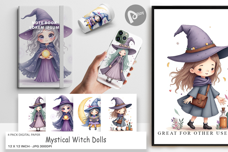 Digital Paper Mystical Witch Dolls
