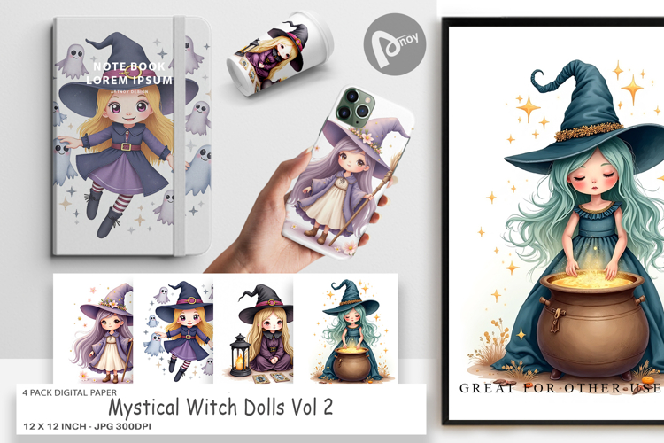 Digital Paper Mystical Witch Dolls