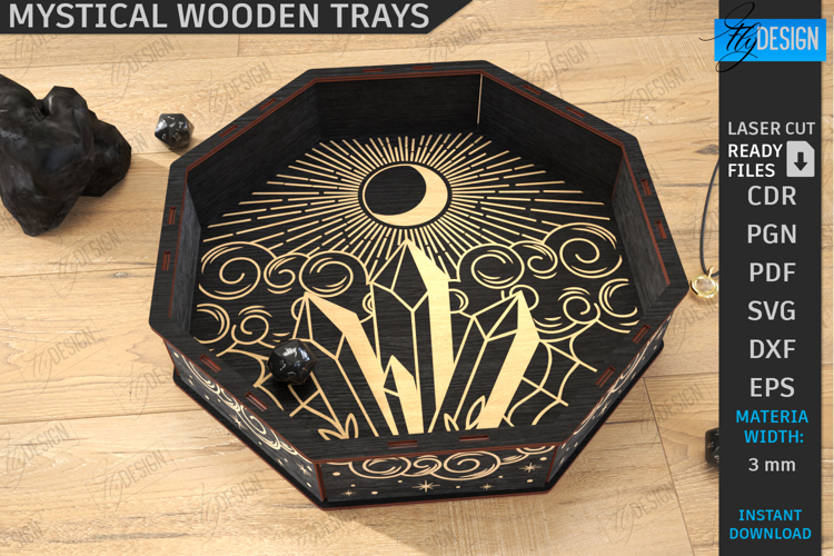 Mystical Wooden Tray Laser Cut|Celestial Dice Tray|Organizer