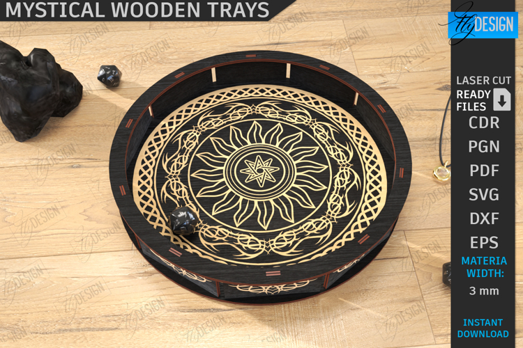 Mystical Wooden Tray Laser Cut|Celestial Dice Tray|Organizer