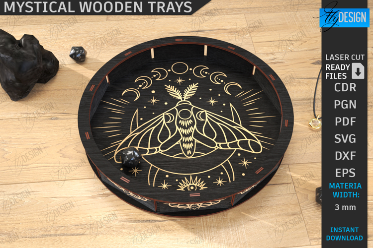 Mystical Wooden Tray Laser Cut|Celestial Dice Tray|Organizer