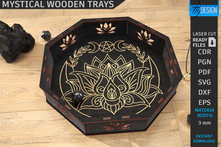 Mystical Wooden Tray Laser Cut|Celestial Dice Tray|Organizer