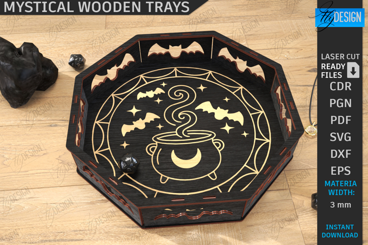 Mystical Wooden Tray Laser Cut|Celestial Dice Tray|Organizer