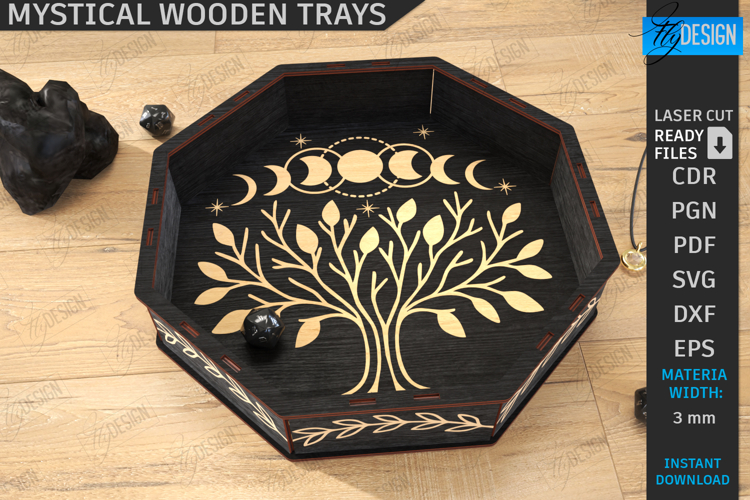 Mystical Wooden Tray Laser Cut|Celestial Dice Tray|Organizer