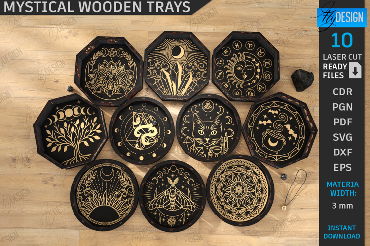 Mystical Wooden Trays Laser Cut Bundle|Celestial Dice Trays