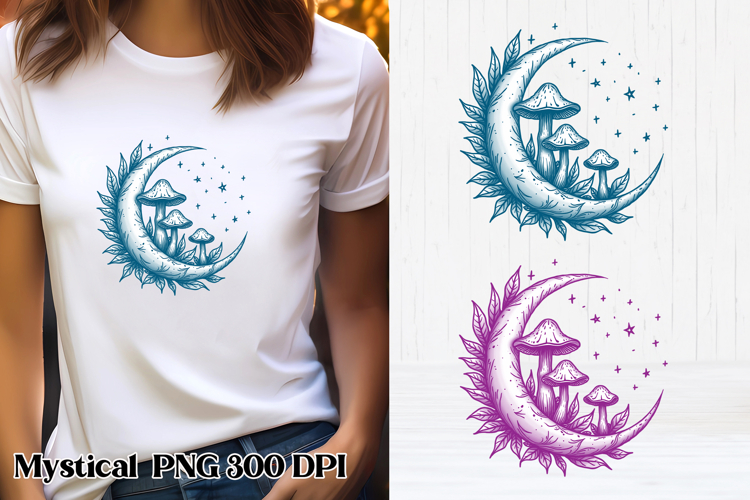 Mystical moon mushrooms clipart | Celestial sublimation