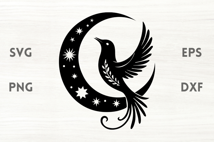 Floral moon with bird and stars SVG