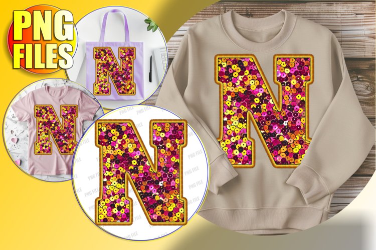 N Doodle Letter Style Sublimation Bright Christmas Vibe!