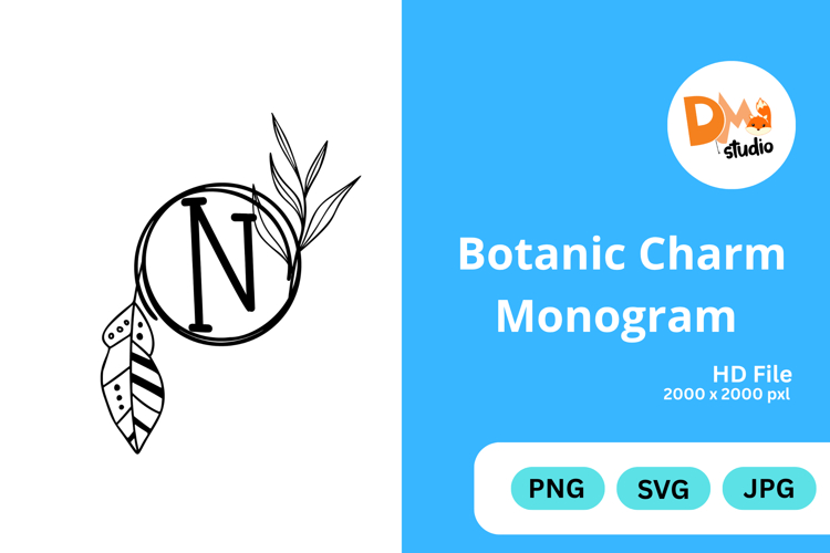 Botanic Charm Monogram -Elegant Floral Letters SVG, PNG, JPG
