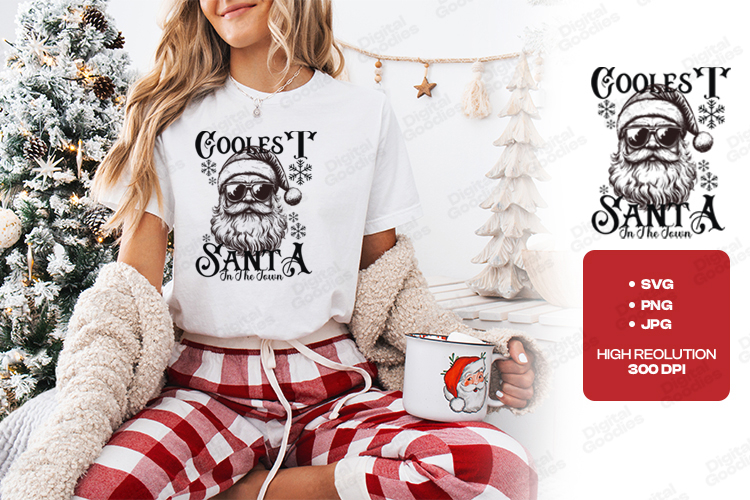 Coolest Santa In The Town Christmas Shirt Design